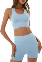 Women'S 2 Piece Seamless Workout Set High Waist Shorts Racerback Sports Bra Gym Clothes Yoga Set
