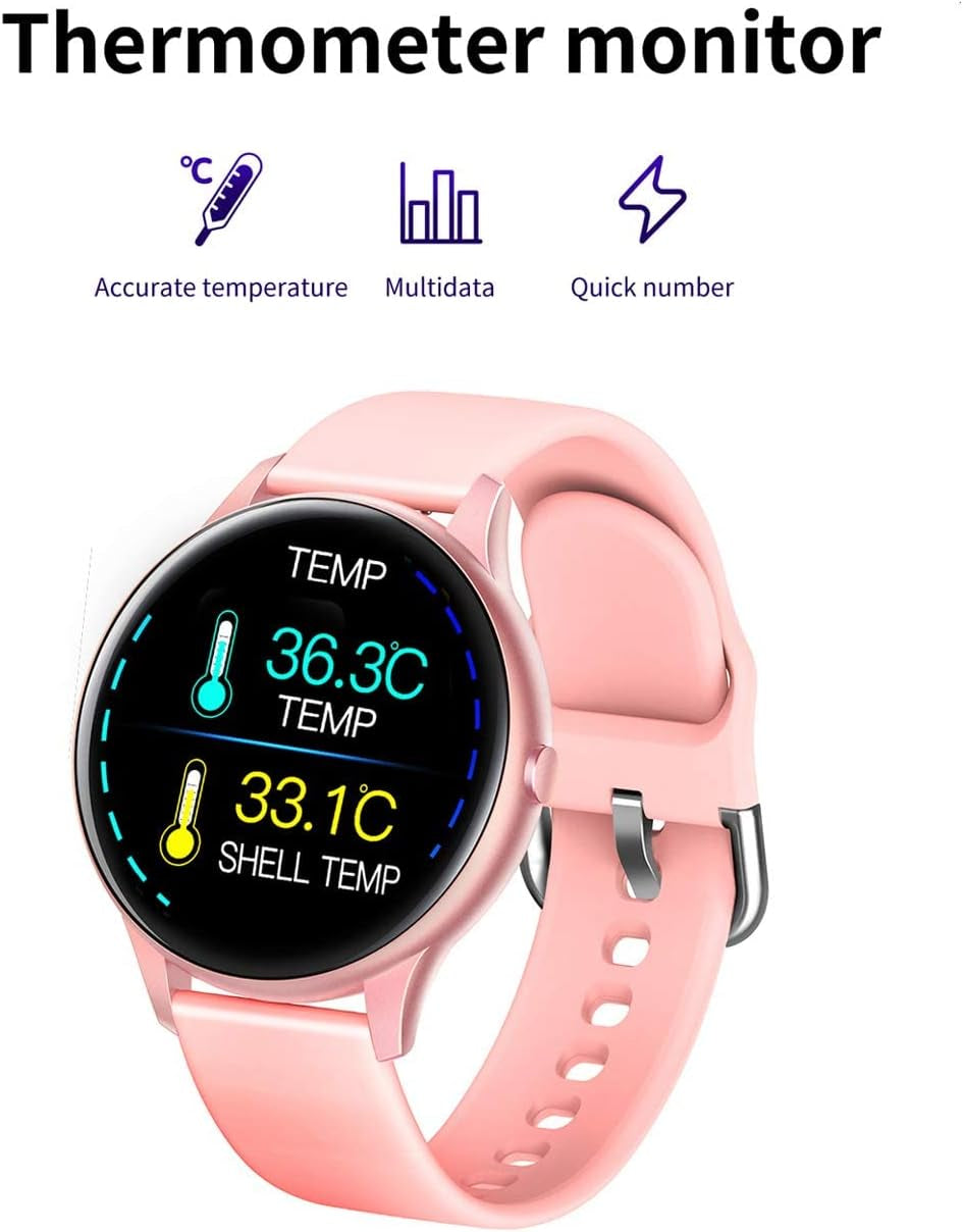 Smart Watch for Women, Sport Fitness Watch with Body Temperature Monitor/Heart Rate/Blood Pressure/Spo2/Sleep Monitor/Pedometer/Waterproof, Lady Bluetooth Smartwatch Sync with Google Fit, Pink