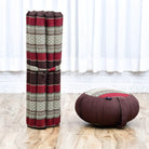 Meditation Cushion Set – 1 round Zafu Meditation Pillow and 1 Square Roll-Up Zabuton Meditation Mat, Pillows Bundle Filled with Kapok