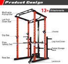 Squat Rack Power Cage Home Gym Package, Includes 1000LBS Power Rack with LAT Pull Down, Weight Bench, Rubber/Bumper Plates Set with Olympic Barbell (Package 1.2K (Rubber Plate 140Lbs))-Orange