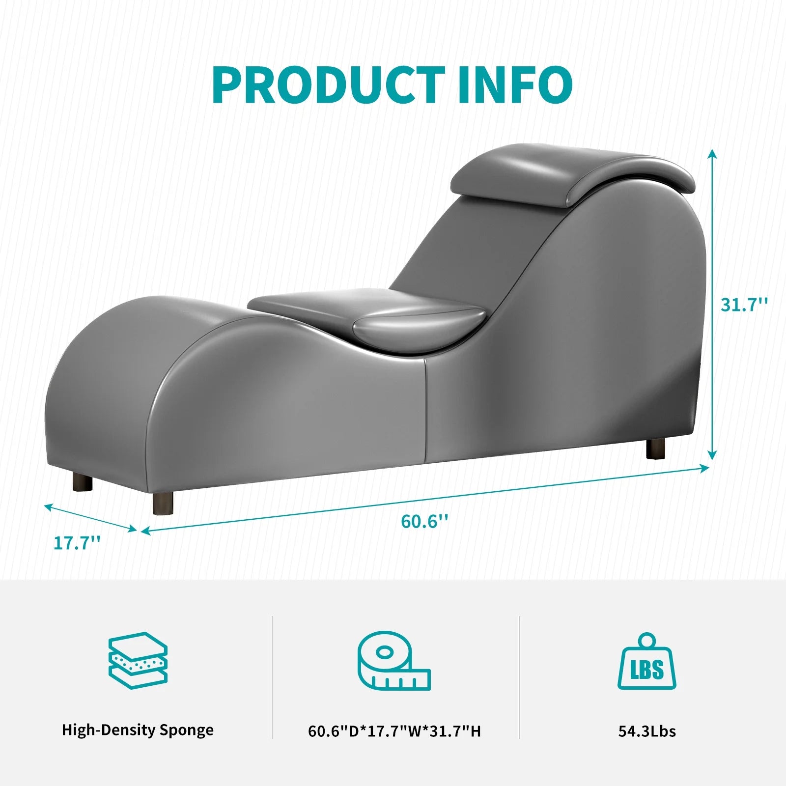 Yoga Chaise Lounge Chair, Morden Ergonomic Design Yoga Sofa, Curved Lounge Chaise Indoor for Stretching&Relaxation, Grey