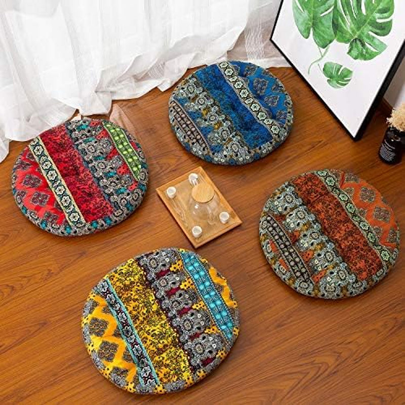 Boho Floor Pillow, Bohemian Patchwork Style Meditation Pillow round Seat Cushion Yoga Cushion India Seating Pad for Living Room Bedroom Balcony Garden, 22 Inch, Blue