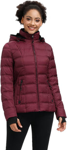 Women down Puffer Jacket Warm Hooded Winter down Puffer Coat with Faux-Fur Hood & Collar