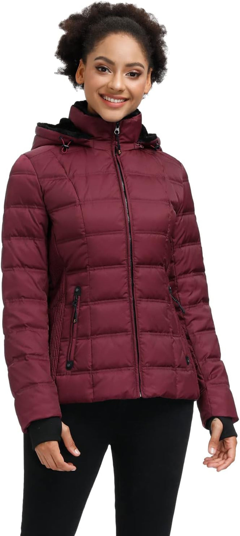Women down Puffer Jacket Warm Hooded Winter down Puffer Coat with Faux-Fur Hood & Collar