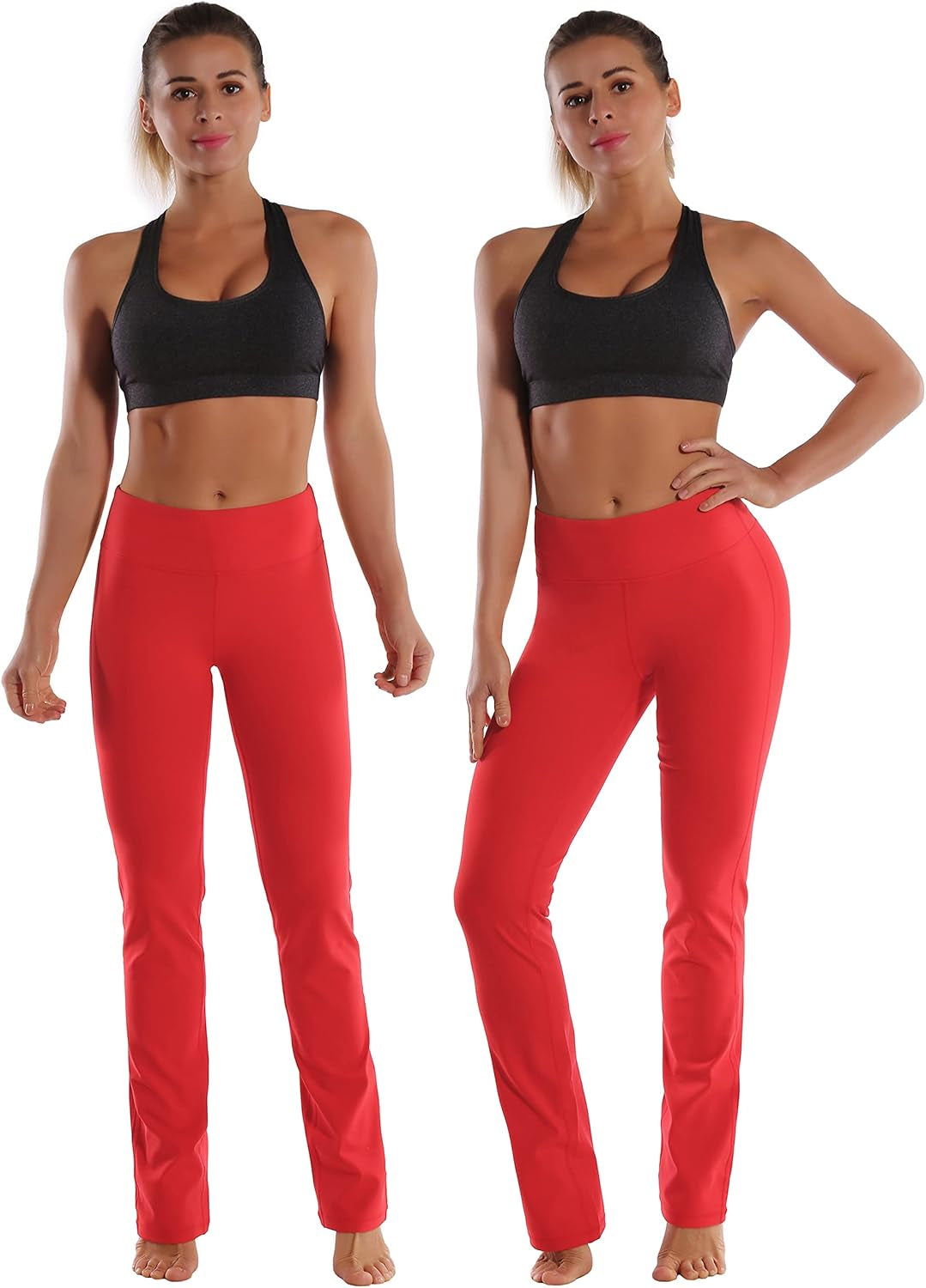 29"/31"/33"/35"/37" Women'S High Waist Straight Leg Yoga Pants Tummy Control Workout Pants with Pockets