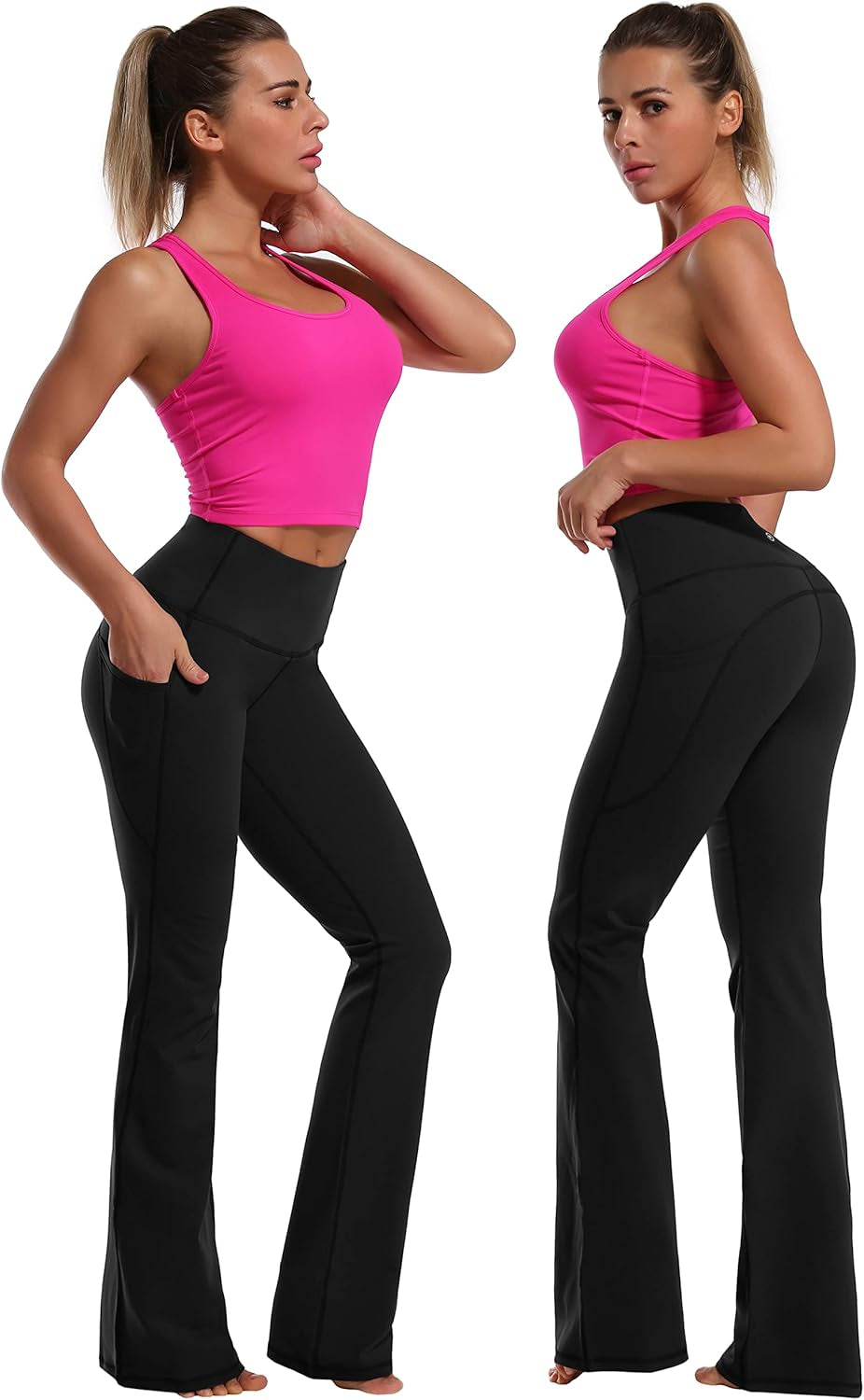 29"/31"/33"/35"/37" Women Bootleg/Wide Legs High Waist Yoga Pants Tummy Control Bootcut Workout Flared Out Pockets