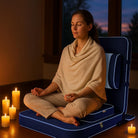 Extra Large Meditation Chair and Yoga Chair W Back Support Cushion and Meditation Block | Yoga Chair for Adults | Premium Floor Chair | Portable | Navy Blue, Seat Size: 24X22 In