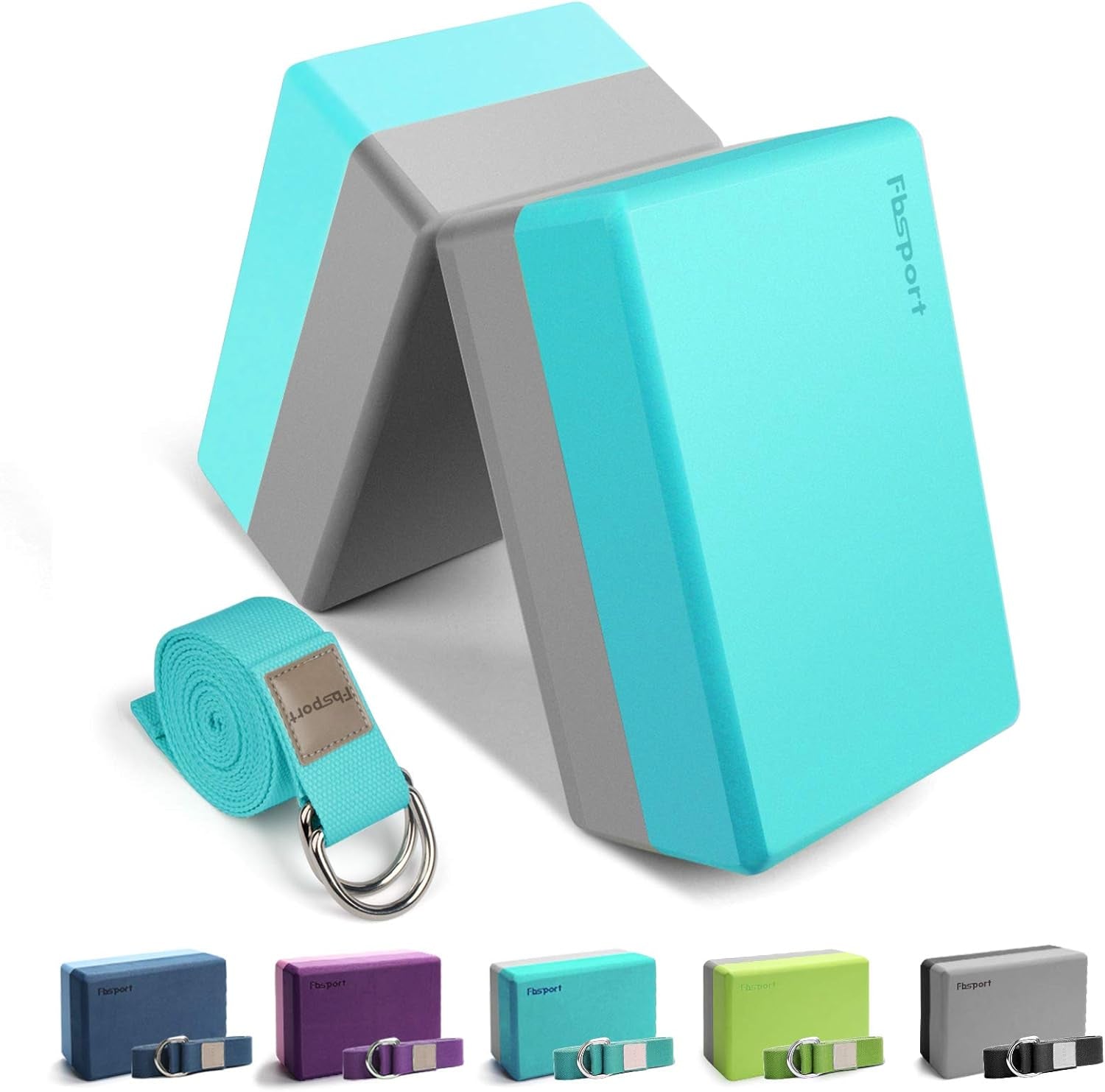 Yoga Block 2 Pack with Yoga Strap, High Density EVA Foam Block, Non-Slip Surface for Yoga, General Fitness, Pilates, Stretching-9" X 6" X 4"