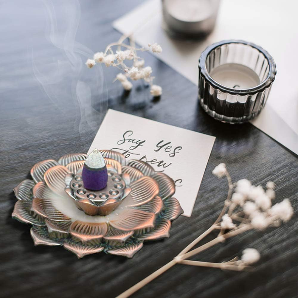 3-In-1 Lotus Stick Incense Burner Disc and Cone Incense Holder Ash Catcher Cinnamon Organic Citronella (Red Copper)