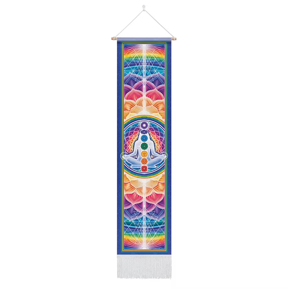 Seven Chakra Tapestry ,Hippie Mandala Chakras Wall Hanging , Yoga Meditation Tapestries for Spiritual Room Decor , 12.8"X 51.2"