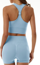 Women'S 2 Piece Seamless Workout Set High Waist Shorts Racerback Sports Bra Gym Clothes Yoga Set