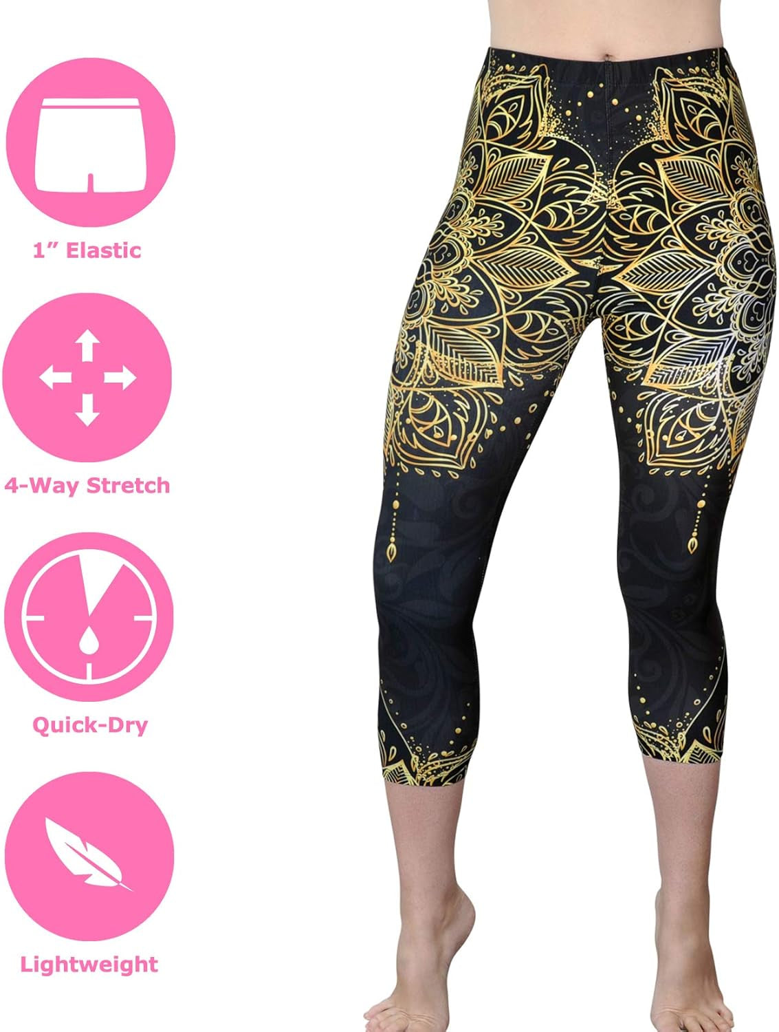 Pants - Workout Capris - High Waist Workout Leggings for Women - Lightweight Printed Yoga Legging - Size S/M 4-10