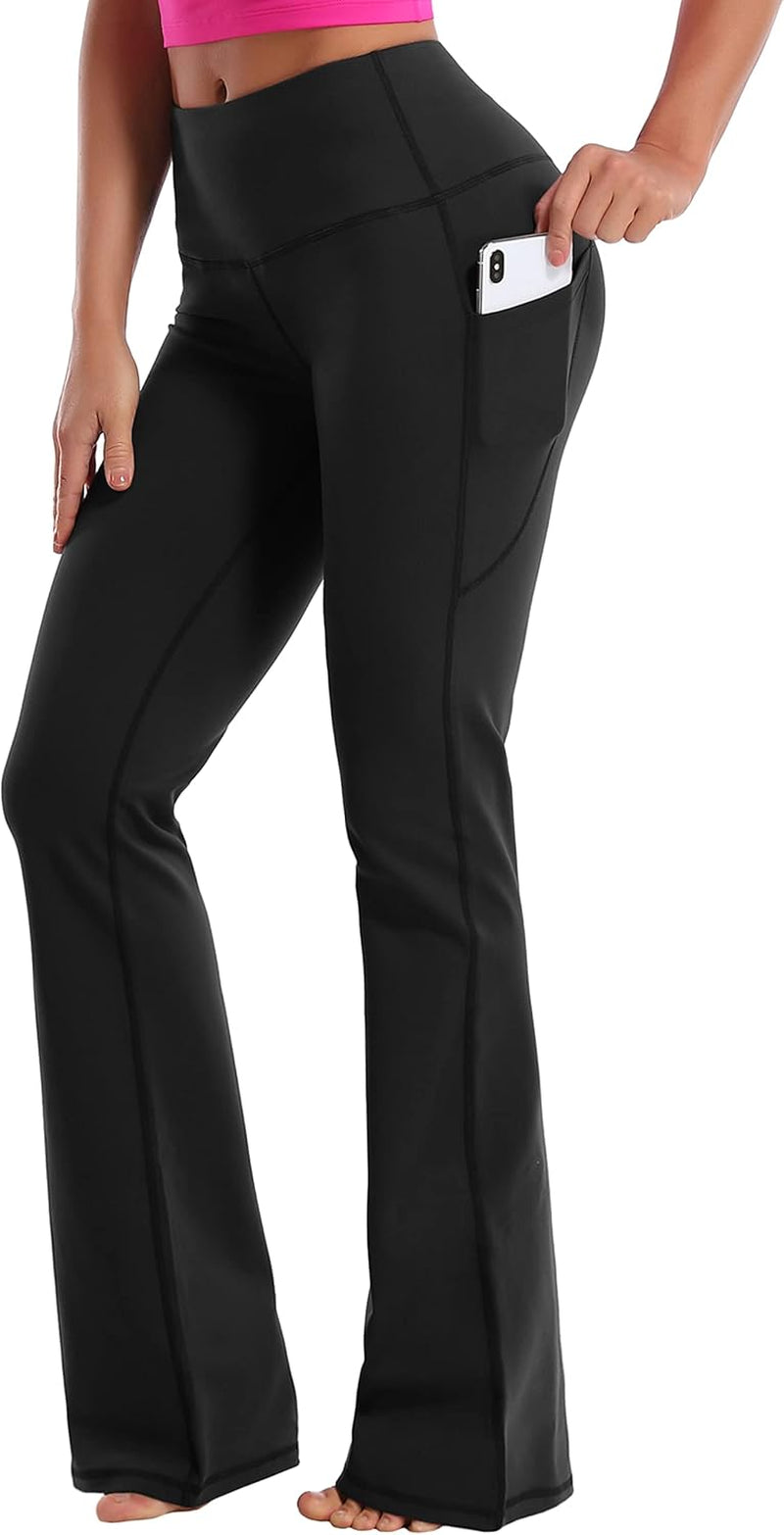 29"/31"/33"/35"/37" Women Bootleg/Wide Legs High Waist Yoga Pants Tummy Control Bootcut Workout Flared Out Pockets