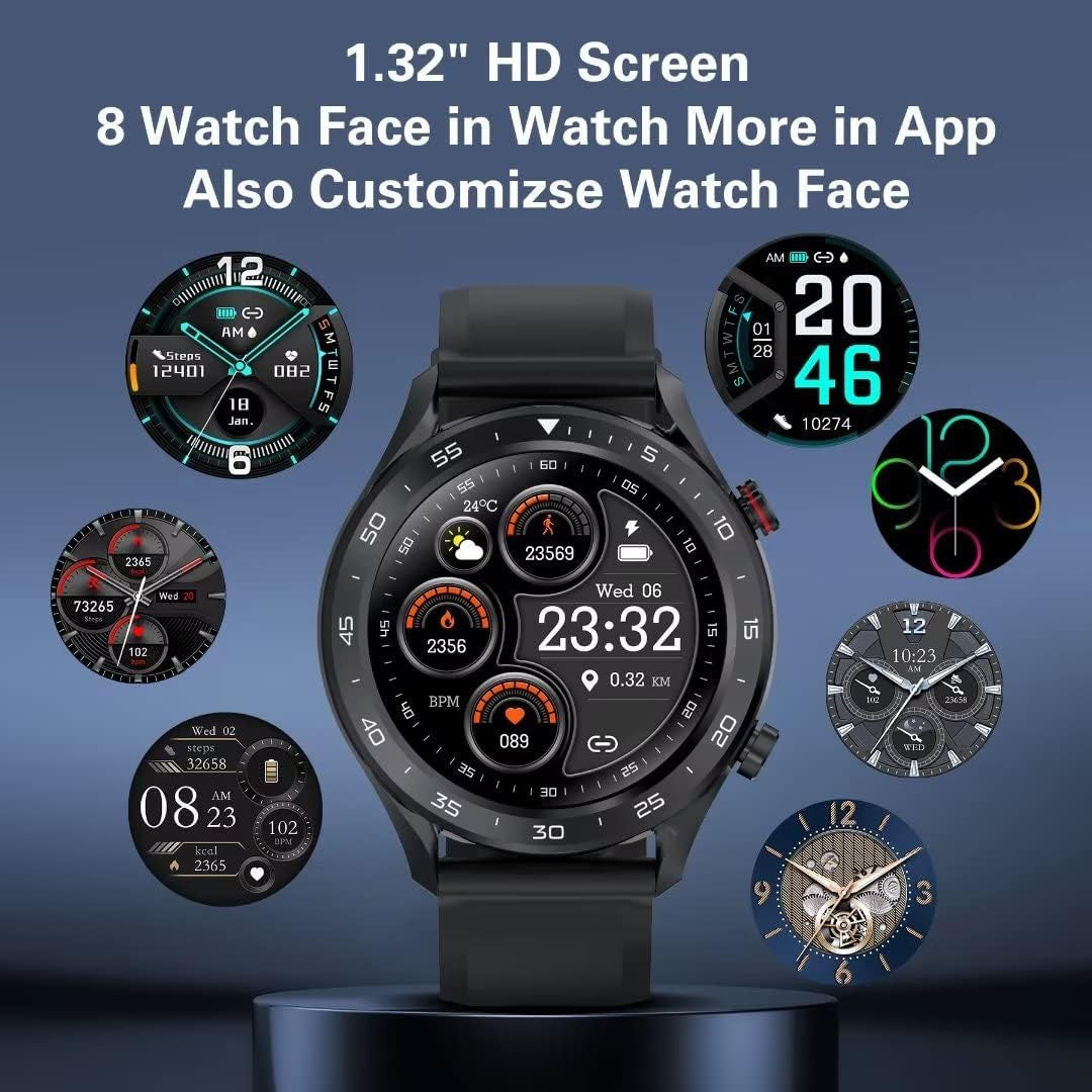 BT2 Pro Smart Watch for Men Compatible with Samsung Iphone Android Phones (Dial/Answer Call) Built-In Music Player, Voice Assistant, Real-Time Heart Rate & Sleep Monitor, Black