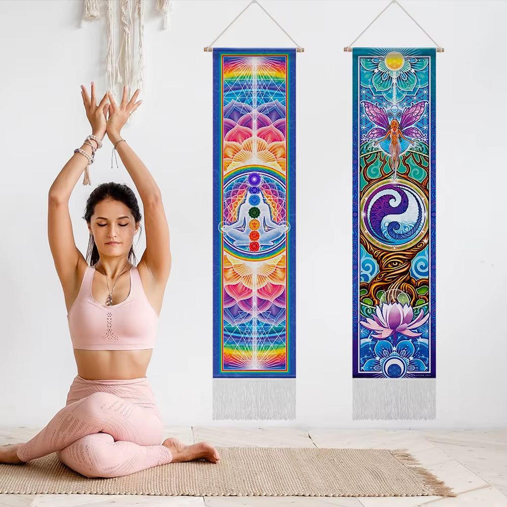 Seven Chakra Tapestry ,Hippie Mandala Chakras Wall Hanging , Yoga Meditation Tapestries for Spiritual Room Decor , 12.8"X 51.2"