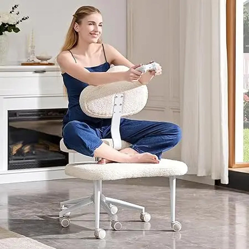 Cross Legged Office Chair with Wheels, Meditation Chair, ADHD Chair for Adults, Wider Criss Cross Chair, Height Adjustable Backr