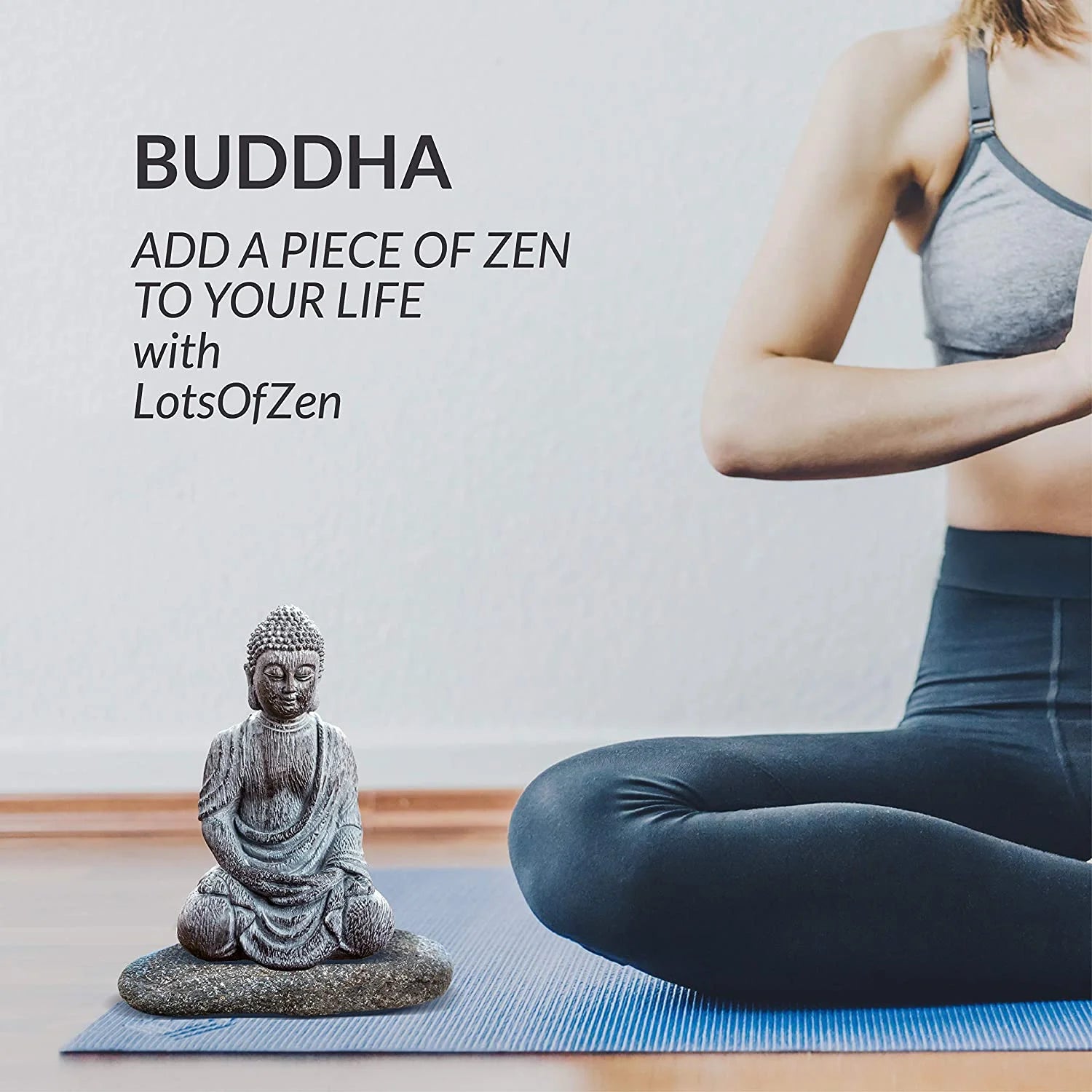 Lord Buddha Statue Mini — Great Spiritual Gift Idea — 6.7 Inch Durable Resin Buddha Decor Statue with Wooden round Base — Mini Buddha Statue for Home Decor