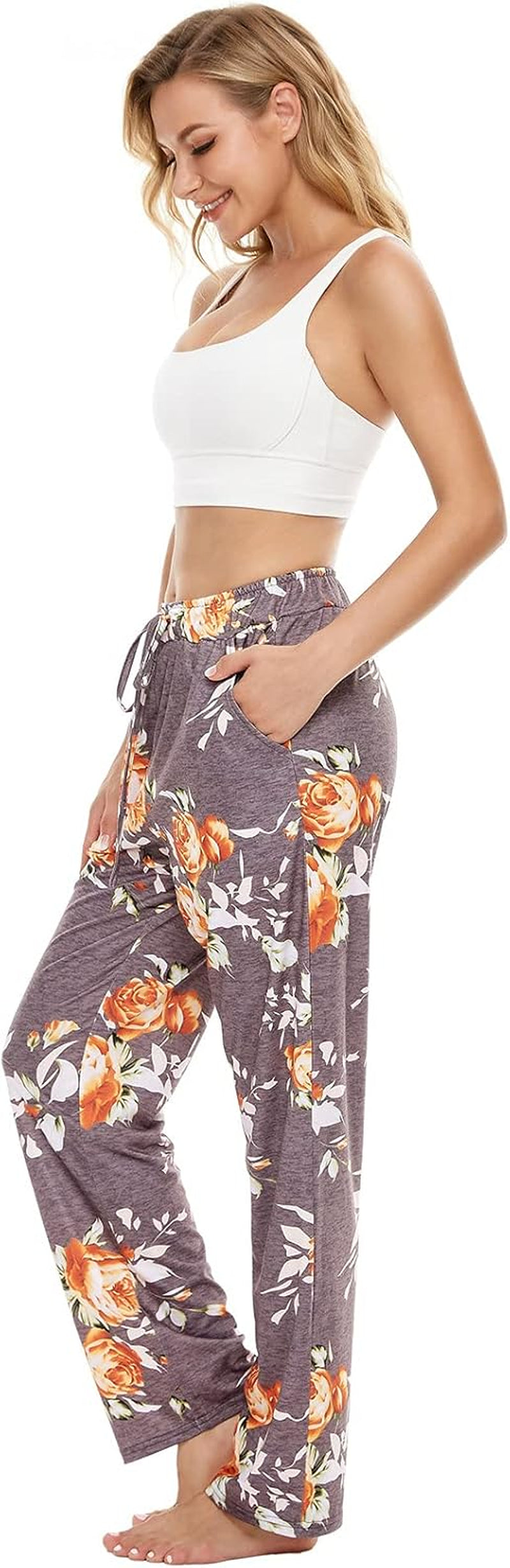 Womens Comfy Lounge Pants Loose Yoga Pants Drawstring Soft Pajama Pants with Pockets