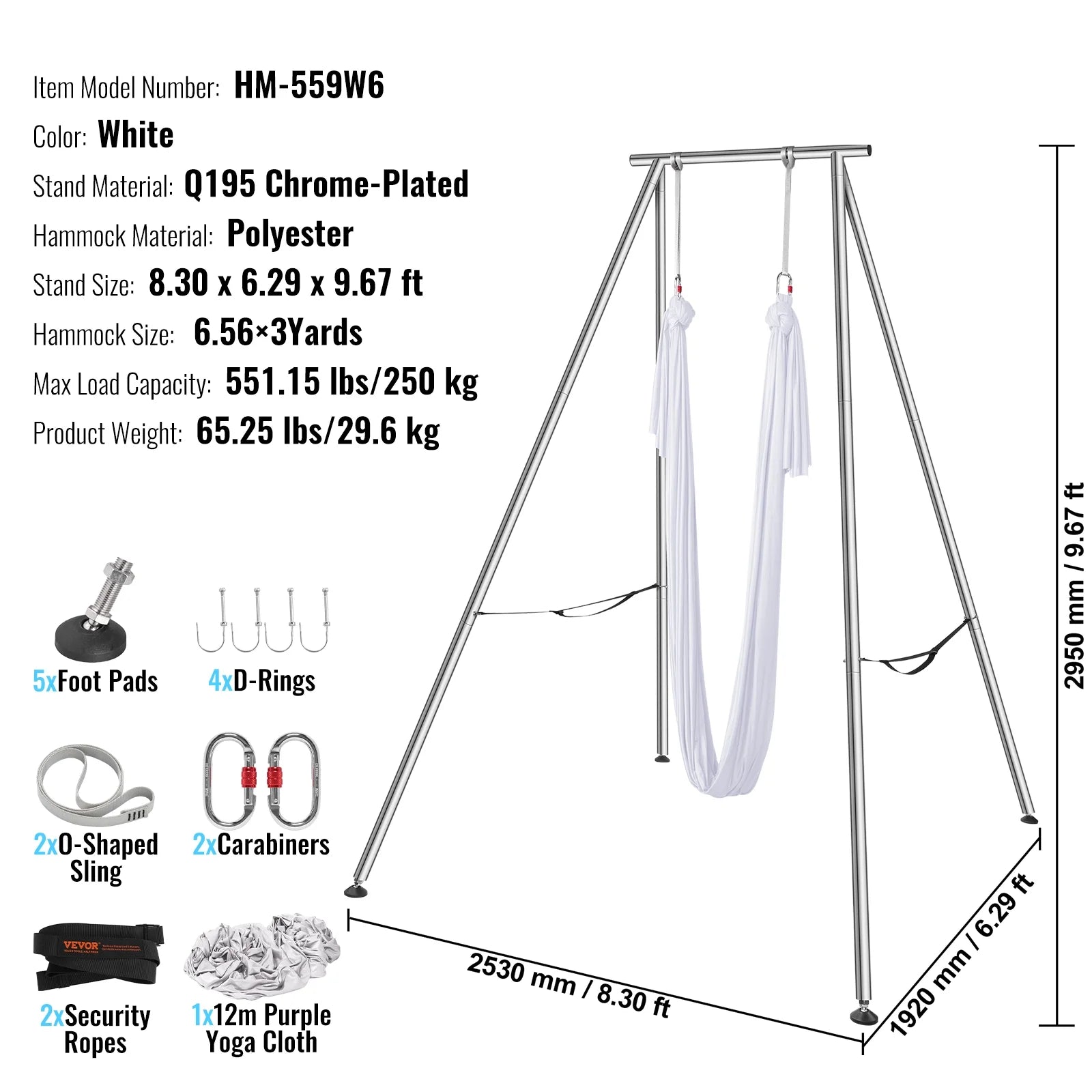 551.15 Lbs Yoga Swing Stand Hammock Aerial Silk Kit Load Yoga Frame White