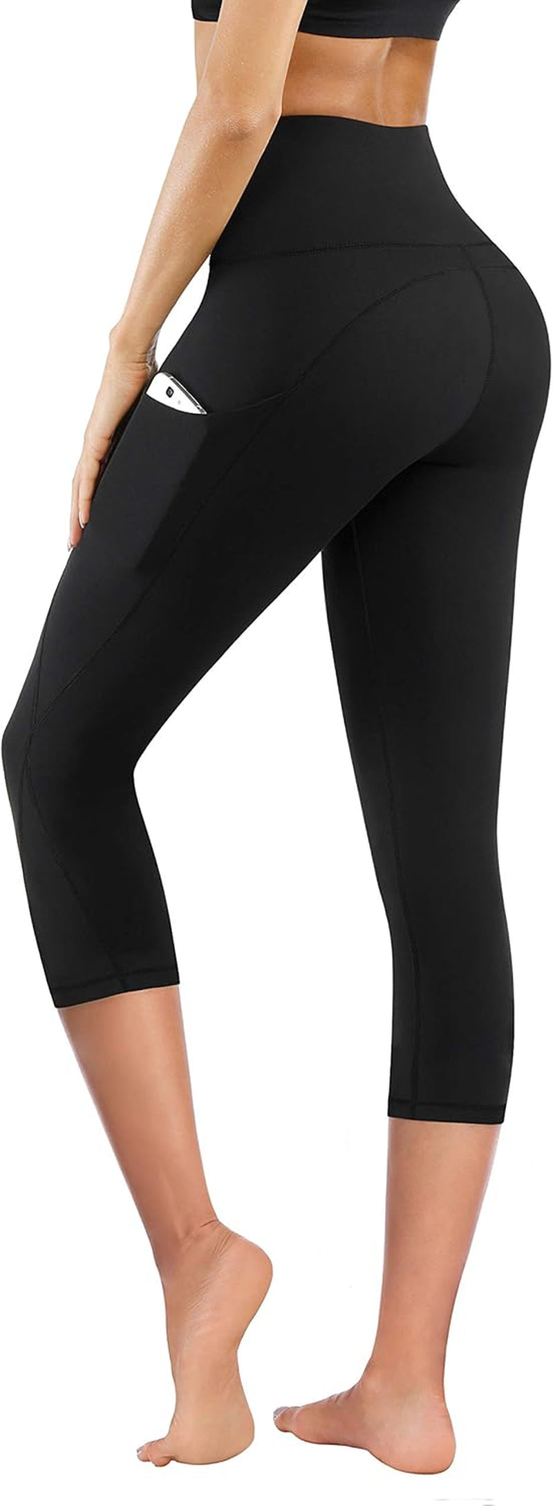 Women'S Yoga Pants with Pockets, High Waist Tummy Control Leggings, Workout 4 Way Stretch Capri Yoga Leggings