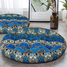 Boho Floor Pillow, Bohemian Patchwork Style Meditation Pillow round Seat Cushion Yoga Cushion India Seating Pad for Living Room Bedroom Balcony Garden, 22 Inch, Blue