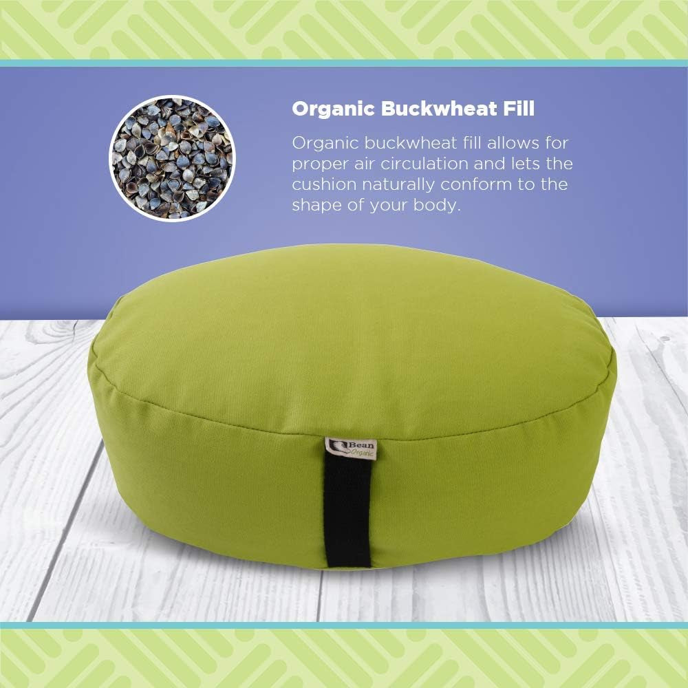 Zafu Meditation Pillows for Sitting on Floor, Yoga Cushion, Cotton/Buckwheat Fill Yoga Pillow, Zafu Meditation Cushion, Zen Kneeling Prayer Pad- Made in USA - 14"X18" Oval - Saffron