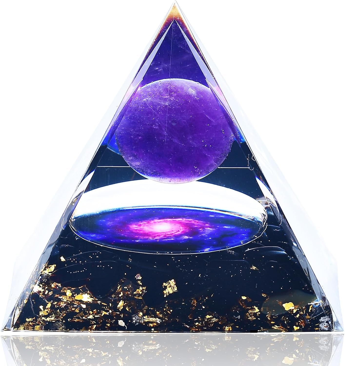 2 Inch Orgone Pyramid, Crystal Pyramid and Healing Stones,Shelf Office Desk Living Room Bedroom Home Decor,Amethyst Crystal Gift for Women Dad Christmas