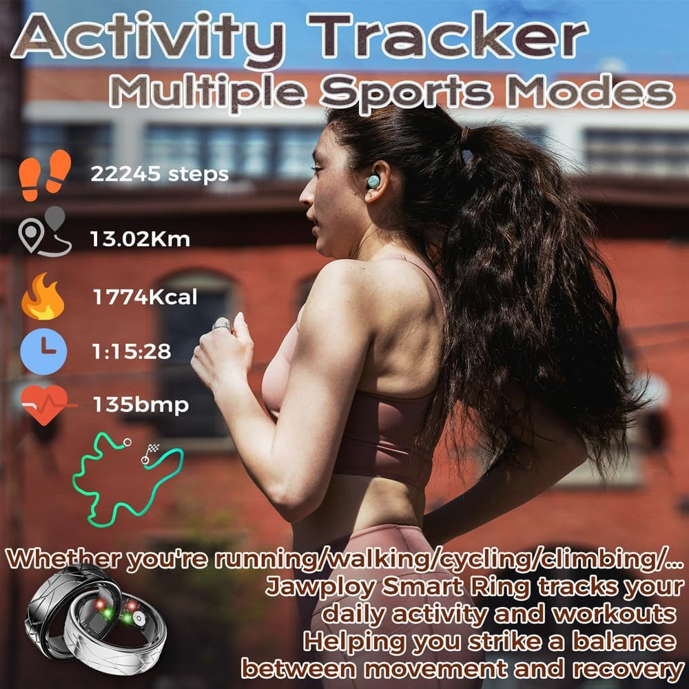 Smart Ring Fitness Tracker Sleep Tracking Heart Rate Monitor Pedometer, Waterproof Activity Tracker Fitness Ring Steps Counter, Gesture Controls for Short Video, 8 Days Last, Silver, #12