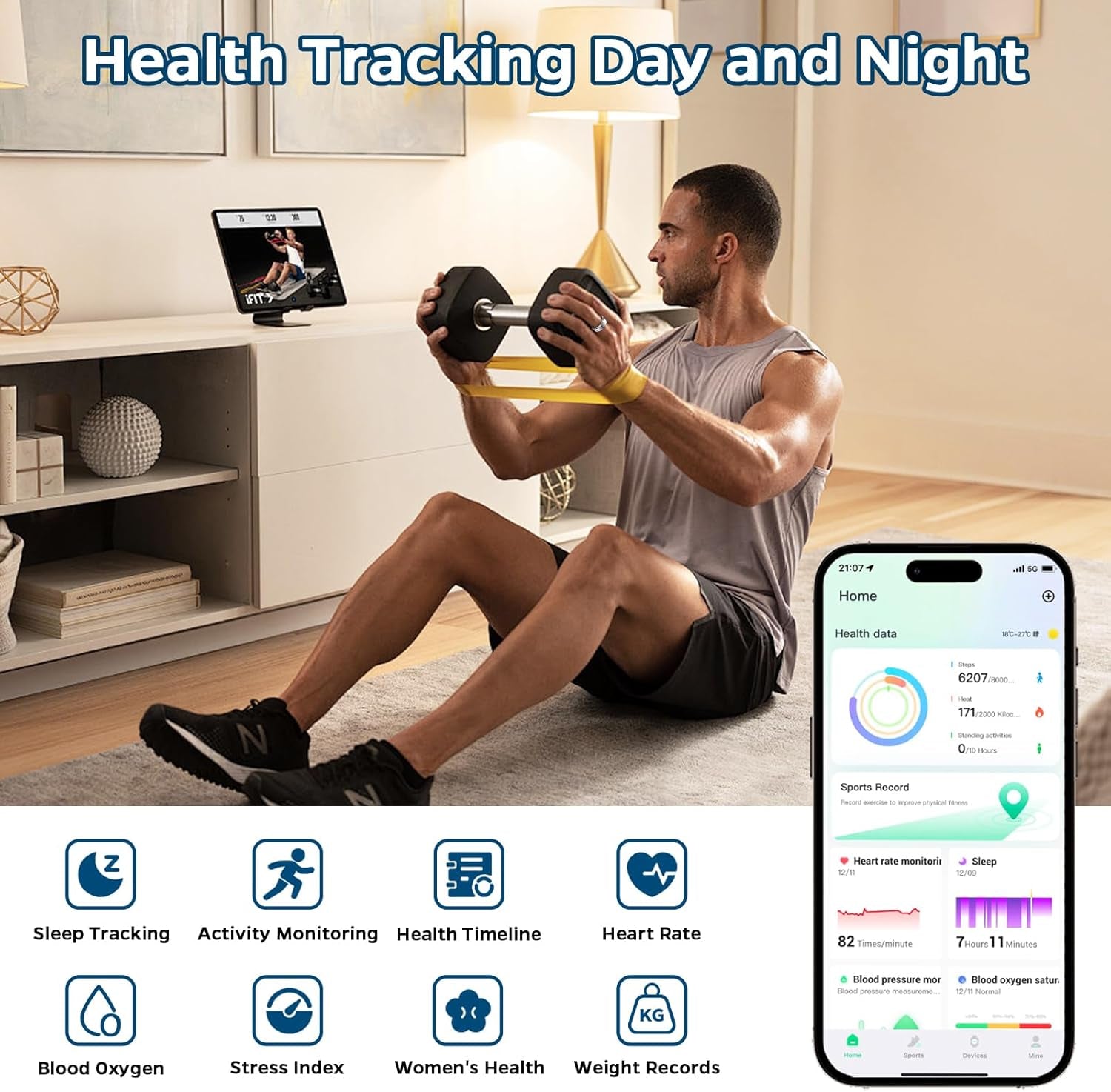 Smart Health Tracker Ring with Sleep Monitoring, Heart Rate, and Air Gestures