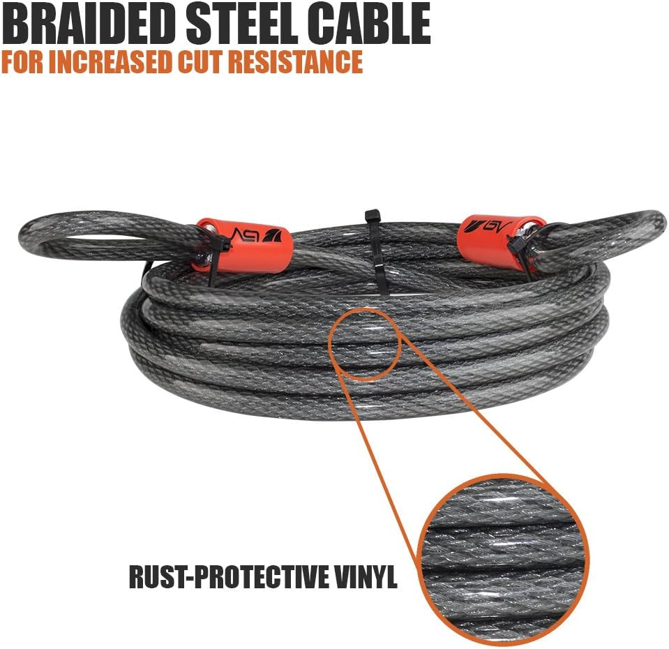 Heavy-Duty 4FT Security Cable Lock with Loops - 10Mm (3/8 Inch) Cut-Resistant Braided Steel Cable - Versatile & Weatherproof - Security Chain for Padlock, Chain Lock, Wire Lock