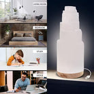 7.5 In. Natural Selenite Crystal Lamp with Wooden Base and USB Port (5-7 Lbs.)