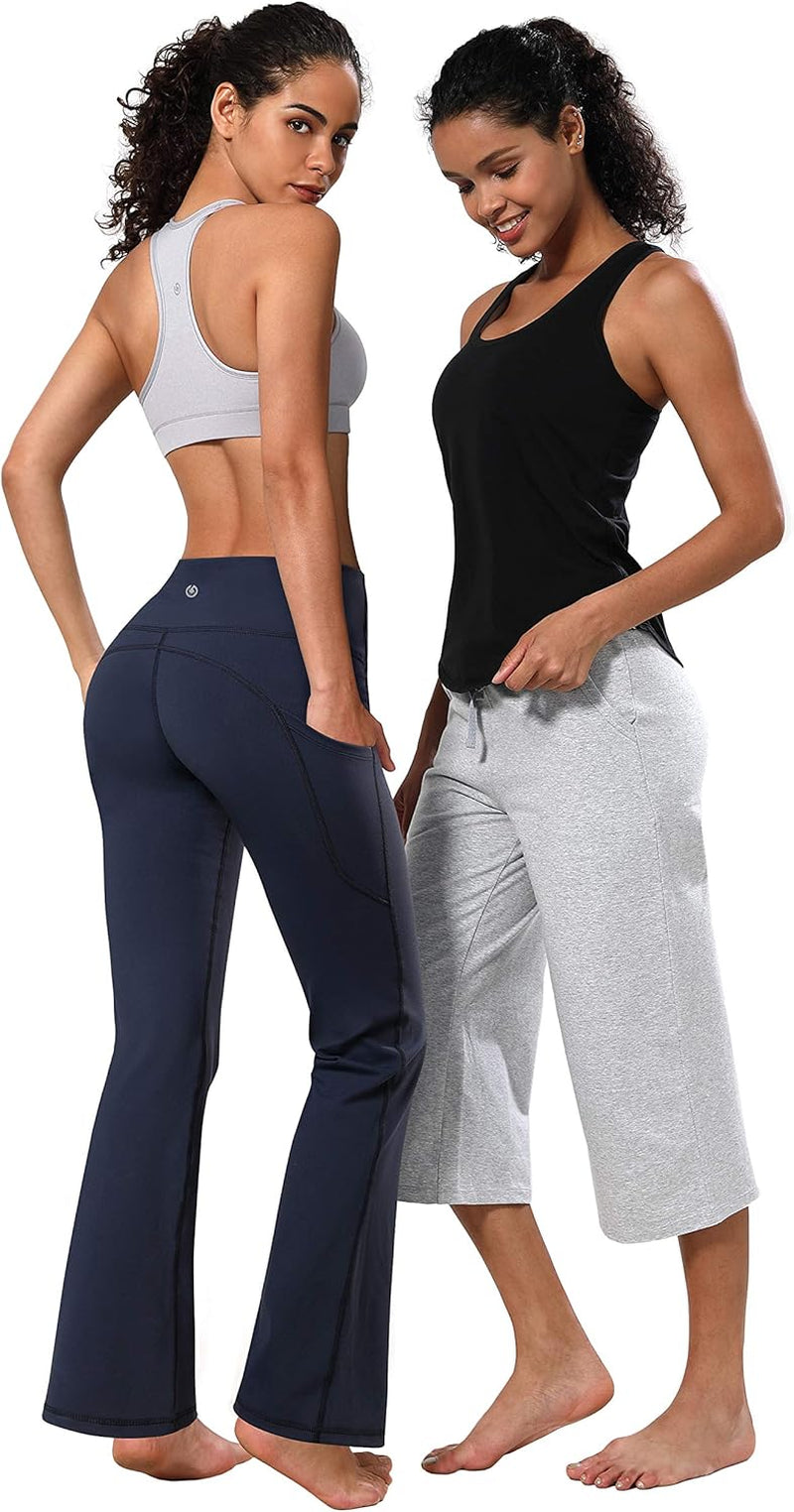 29"/31"/33"/35"/37" Women Bootleg/Wide Legs High Waist Yoga Pants Tummy Control Bootcut Workout Flared Out Pockets