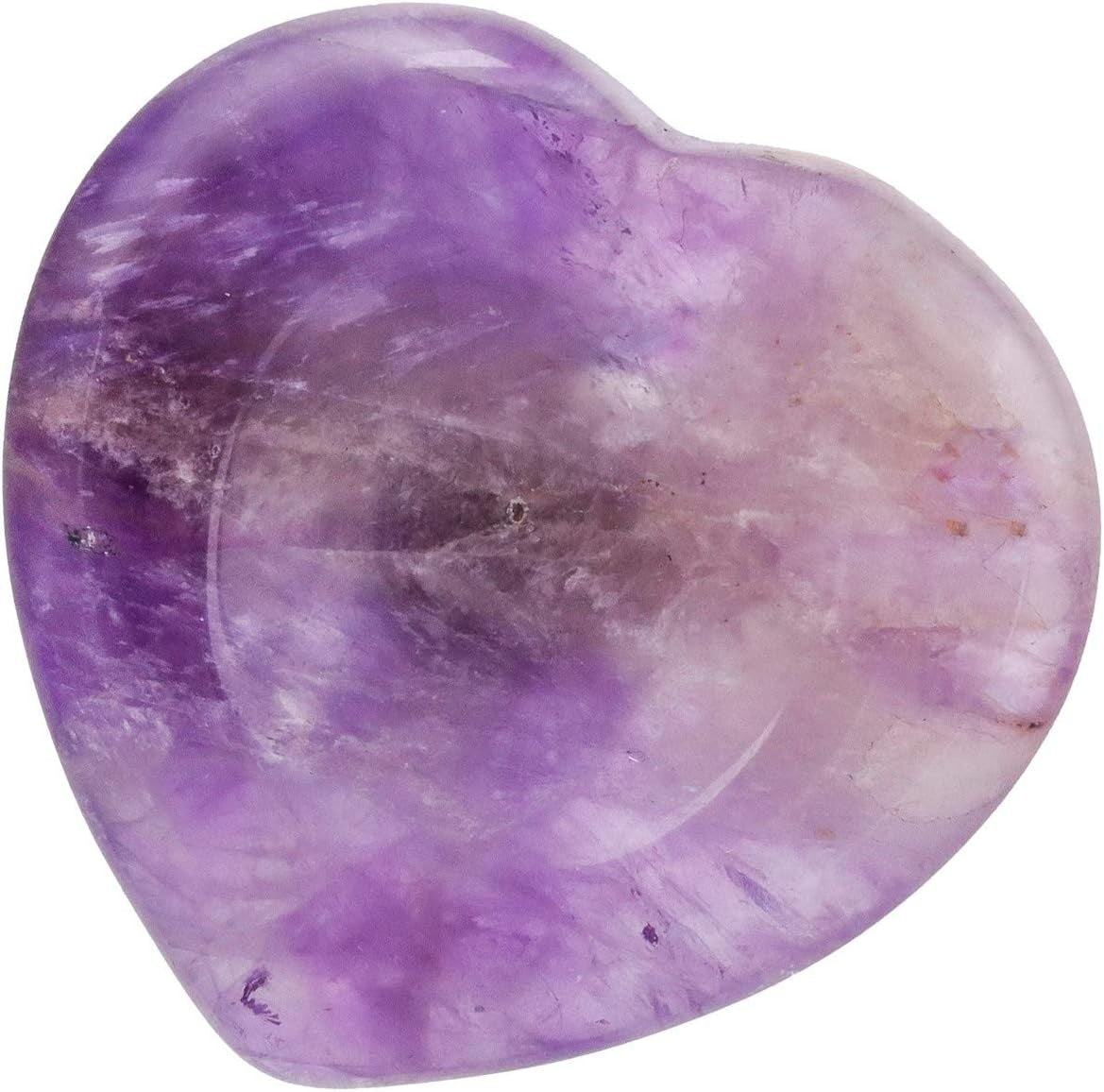 Pack of 2 Amethyst Crystal Thumb Worry Stone for Anxiety, Healing Crystal Pocket Palm Stone, Heart Shape