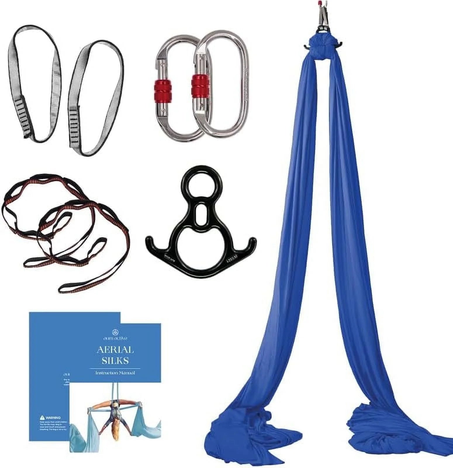 Aerial Silks Yoga Sling Hammock Starter Kit - 9 Yd Tricot Fabric with Hardware & Guide