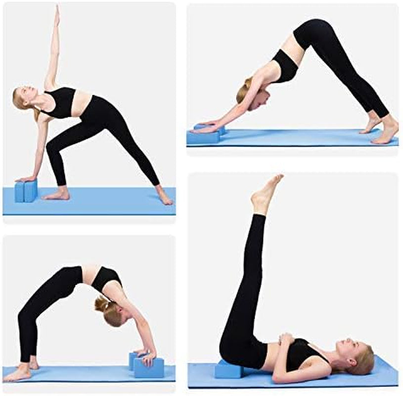 2 Pack Yoga Blocks High Density EVA Foam Brick Soft Non-Slip Surface Exercise Bricks Stability and Balance for Exercise, Yoga, Pilates, Meditation, Aid Balance (Blue)