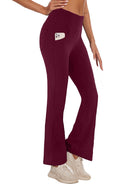 Womens Bootcut Yoga Pants with Pockets High Waist Bootleg Trousers Workout Gym Flare Legging Activewear Dark Red L